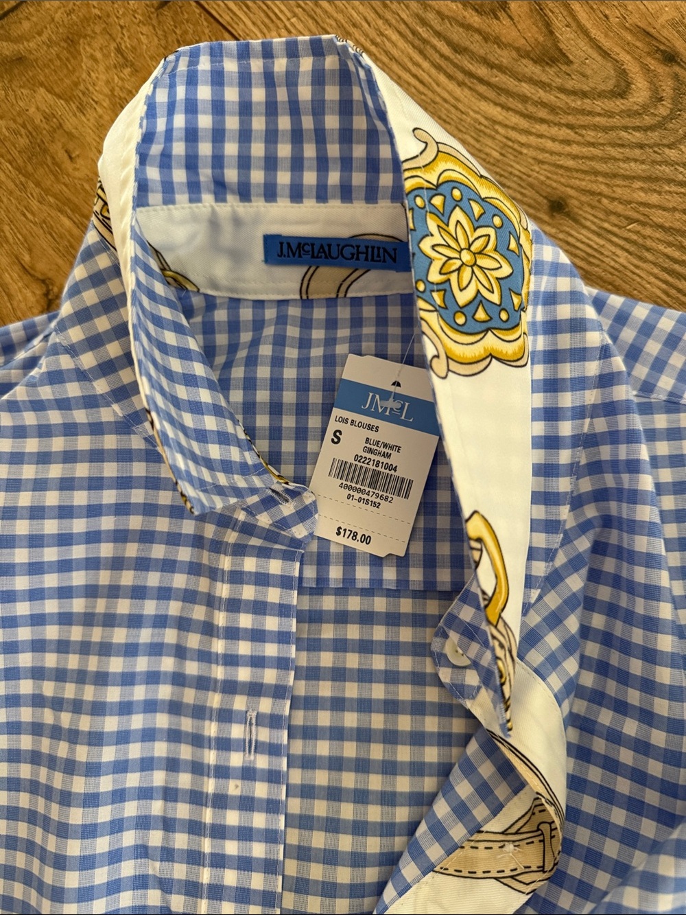 J.McLaughlin Lois Shirt BLue and white Gingham Size S. NWT - Picture 3 of 4